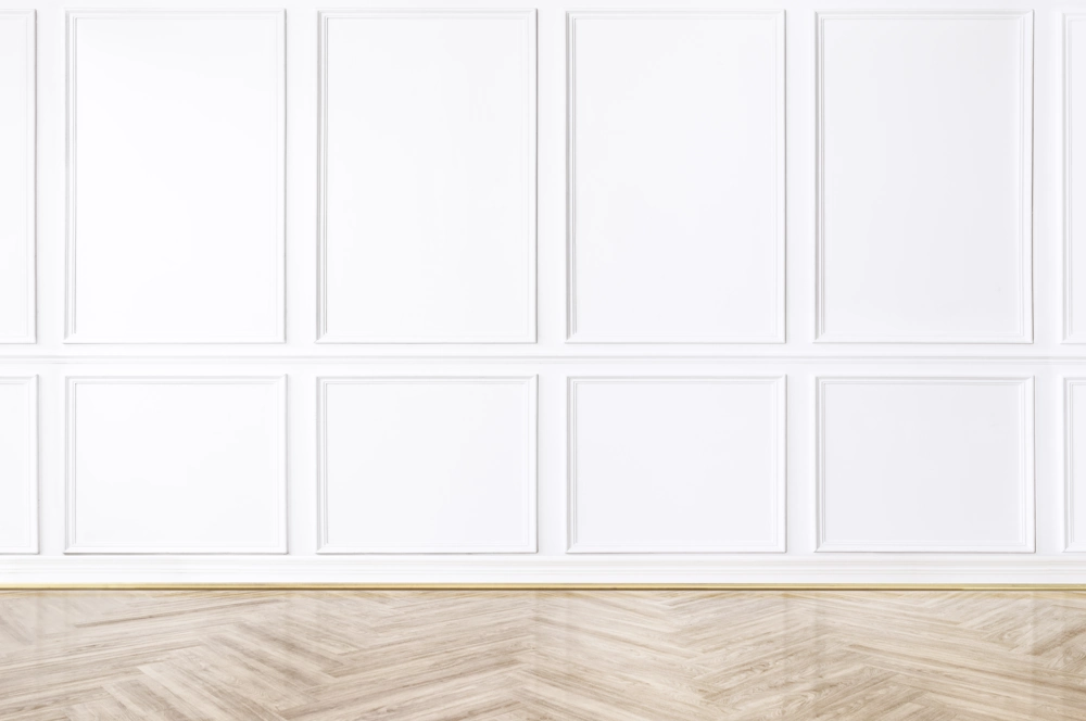 Weiße Wand mit eleganten Zierpaneelen als Designwände
